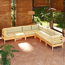 Maison Chic Salon de jardin 7 pcs avec coussins | Ensemble de Table et chaises | Mobilier d'Extérieur crème Bois de pin solide -GKD49818