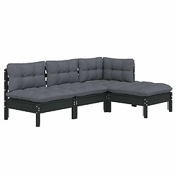 Avis Maison Chic Salon de jardin 4 pcs + coussins - Mobilier/Meubles de jardin - Table et chaises d'extérieur Noir Bois de pin -MN56671