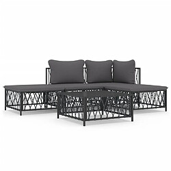 vidaXL Salon de jardin avec coussins 5 pcs anthracite acier