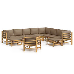 Maison Chic Salon de jardin 12 pcs avec coussins | Ensemble de Table et chaises | Mobilier d'Extérieur taupe bambou -GKD65954