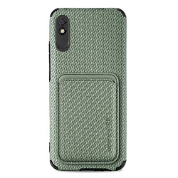 Coque en TPU + PU Anti-rayures, anti-choc, texture fibre de carbone avec porte-carte, vert pour votre Xiaomi Redmi 9A