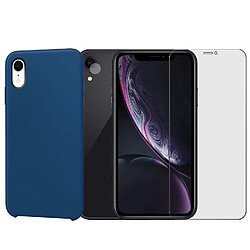 Protection intégrale Verre Trempé pour iPhone XR + Verre Trempé Caméra Arrière + Coque souple silicone Bleu Marine - Visiodirect -