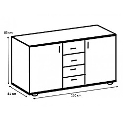 Pegane Commode meuble de rangement coloris gris foncé - Longueur 130 x Hauteur 83 x Profondeur 41 cm