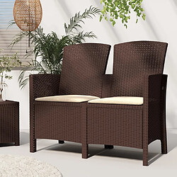 Maison Chic Banc de jardin 2 places | Banquette de jardin | Chaise Relax avec coussins Rotin PP Marron -MN14810