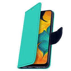 Avizar Étui Galaxy A30 Rangement carte Stand Vidéo Fancy Style Vert d'eau et Bleu Nuit