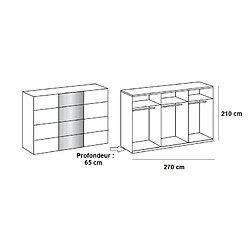 Avis Inside 75 Armoire de rangement 3 portes coulissantes EDWIG 270 cm blanc / miroir