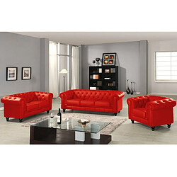 Meubler Design Canapé Chesterfield 3 Places - Pu Rouge - 3 Places Chesterfield pas cher