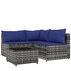 Maison Chic Salon de jardin 4 pcs + coussins - Mobilier/Meubles de jardin - Table et chaises d'extérieur Gris Résine tressée -MN58522