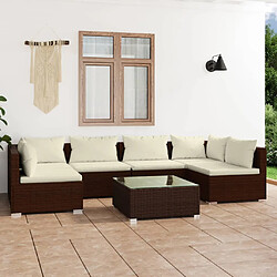 vidaXL Salon de jardin 7 pcs avec coussins Résine tressée Marron