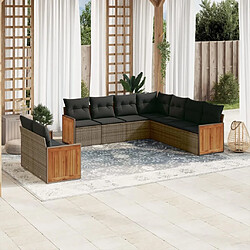 Maison Chic Salon de jardin 9 pcs avec coussins | Ensemble de Table et chaises | Mobilier d'Extérieur gris résine tressée -GKD41506