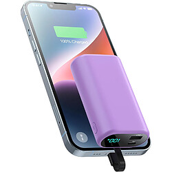 SANAG Batterie Externe 10800Mah, Ultra Compact Power Bank Avec Cables Intégré, 15W 3.0A Chargeur Portable Avec Écran Lcd, 3 Sortie Batterie Portable Pour Iphone 14//14 Pro/13/12/11/Xs/Xr/X/8/7(Violet)