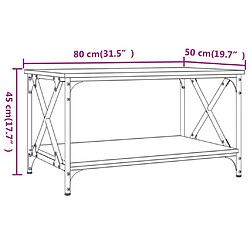 vidaXL Table basse Chêne marron 80x50x45 cm Bois d'ingénierie et fer pas cher