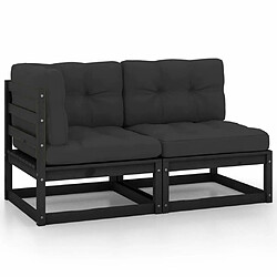 Maison Chic Salon de jardin 2 pcs avec coussins - Table et chaises d'extérieur - Mobilier/Meubles de jardin Moderne Noir Bois de pin massif -MN45580