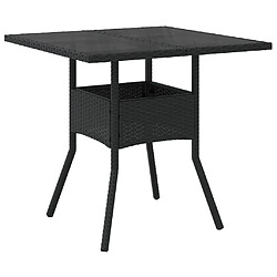 vidaXL Table de jardin dessus en verre noir 80x80x75 cm résine tressée