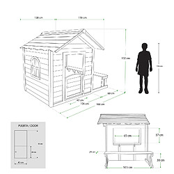 Acheter Maisonnette en Bois pour Enfants Robincool Chloe 116x138x132 cm 1,2 m² avec Fenêtres et Banc Extérieur