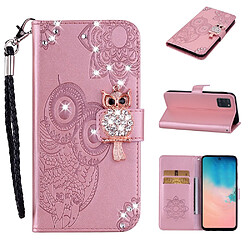 Etui en PU décor de strass imprimé hibou or rose pour votre Samsung Galaxy A31