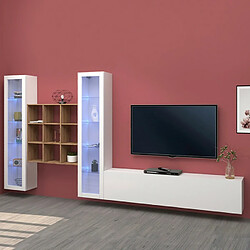 Ahd Amazing Home Design Meuble TV blanc bibliothèque en bois 2 vitrines Onir WH