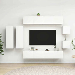 Maison Chic Ensemble de meubles TV 8 pcs | Banc TV Moderne pour salon | Meuble de Rangement - Blanc Aggloméré -MN10014