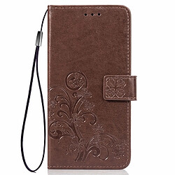 Wewoo Housse Coque Étui en cuir motif de fleurs pressées Lucky Clover pour Xiaomi Mi 8 Lite, avec support et emplacements pour cartes, ainsi que portefeuille dragonne (Marron)