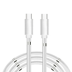 Riffi Wow Câble USB-C vers USB-C PD 60 W 3 A Charge ultra rapide 1 m avec clips d'organisation magnétiques intégrés Blanc