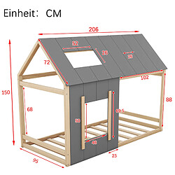 KOMHTOM Lit Simple Enfant 90 X 200 cm - Forme De Maison - Naturel + Gris pas cher