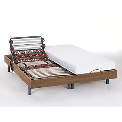 Vente-Unique Lit électrique de relaxation lattes et plots + matelas accueil latex - 2 x 90 x 200 cm - Chêne - PANDORA II de DREAMEA