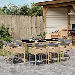 Maison Chic Ensemble à manger d'extérieur 11 pcs avec coussins,Salon de jardin,Mobilier de jardin mélange beige -GKD349679