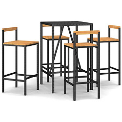 vidaXL Ensemble de bar jardin 5 pcs noir poly rotin/bois massif acacia