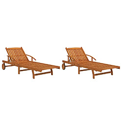 Helloshop26 Lot de 2 transats chaise longue bain de soleil lit de jardin terrasse meuble d'extérieur bois d'acacia solide 02_0012139