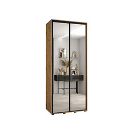 Abiks Meble Armoire à portes coulissantes Davos 2 H235.2 x L100 x P45 2 portes coulissante (Chêne artisan/Chêne artisan/Noir)