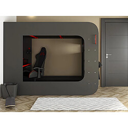 Avis Vente-Unique Lit mezzanine gamer 90 x 200 cm - Avec bureau et rangements - Avec LEDs - Anthracite et rouge - WARRIOR