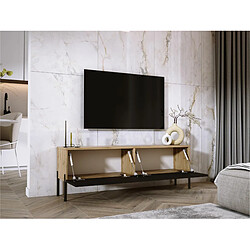 Acheter 3XELIVING Meuble TV en couleur Chêne wotan / Noir mat avec pieds droits en noir, D: l : 140 cm, H : 52 cm, P : 32 cm