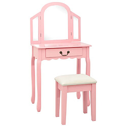 vidaXL Coiffeuse et tabouret Rose 65x36x128 cm Bois de paulownia MDF 