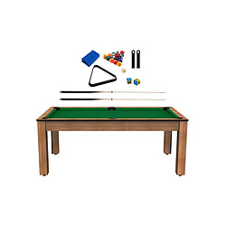 Jardindeco Billard convertible table 8 personnes Arizona + pack d'accessoires hêtre boisé et vert (tapis)