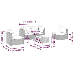 vidaXL Salon de jardin 5 pcs avec coussins Résine tressée Noir pas cher