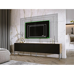 3XELIVING Meuble TV en couleur Chêne wotan / Noir mat avec pieds droits en chrome, D: l : 170 cm, H : 52 cm, P : 32 cm pas cher