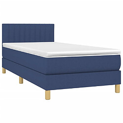 Avis vidaXL Sommier à lattes de lit avec matelas et LED Bleu 90x200cm Tissu