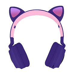 Avizar Casque Bluetooth Design Oreilles Chat Animation lumineuse 12h - Violet Lavande