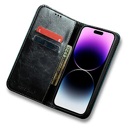 Etui en PU texture rétro, double ligne de couture, anti-chute avec support pour votre iPhone 14 Pro - bleu