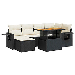 vidaXL Salon de jardin 7 pcs avec coussins noir résine tressée