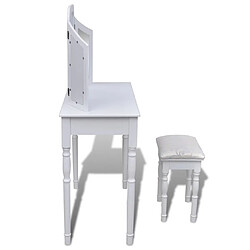 Avis Helloshop26 Coiffeuse design contemporaine table de maquillage design meuble mobilier de chambre avec miroir et tabouret 80 x 40,5 x 74,5 cm 2 tiroirs blanc 02_0021276