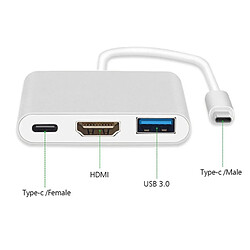 iLike HD1 3in1 USB-C (Type-C) Prise vers HDMI 4K / USB 3.0 / USB-C Femelle Adaptateur de câble audio et vidéo Argent