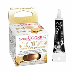 Scrapcooking Colorant alimentaire de surface doré 5 g + Stylo de glaçage noir