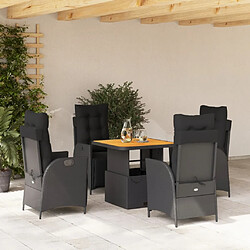 vidaXL Ensemble à manger de jardin coussins 5pcs Noir Résine tressée