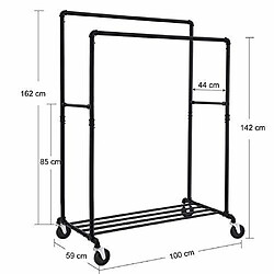 Acheter Porte-Manteau enTube avec Les roulettes, Charge 110 kg, Deux Barres de Suspension Mobile, Étagère en métal, Grade Commercial, Noir HSR60B SONGMICS