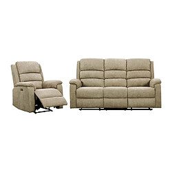 Avis Vente-Unique Canapé 3 places et fauteuil relax électrique en tissu taupe NEVERS