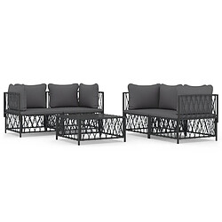 vidaXL Salon de jardin avec coussins 5 pcs anthracite acier