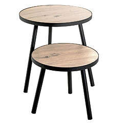 Avis Pegane Table d'appoint, table de salon en bois coloris chêne et métal noir - diamètre 50 x hauteur 52 cm