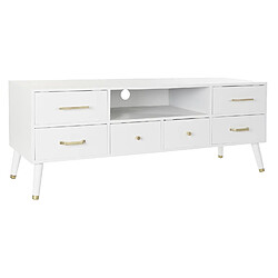 Pegane Meuble TV en bois MDF coloris blanc et métal doré - Longueur 140 x Profondeur 40 x hauteur 52 cm