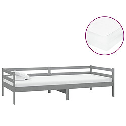 vidaXL Lit de repos avec matelas 90x200 cm Gris Bois de pin massif